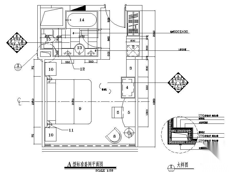 [北京]四星酒店标准客房施工图 客房