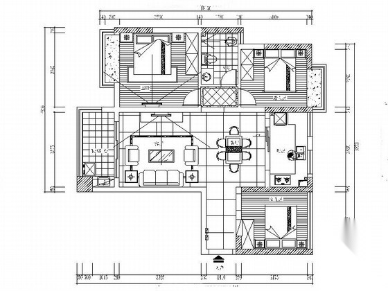 [江西]名人雅居三居室室内设计CAD施工图（含效果） 平层