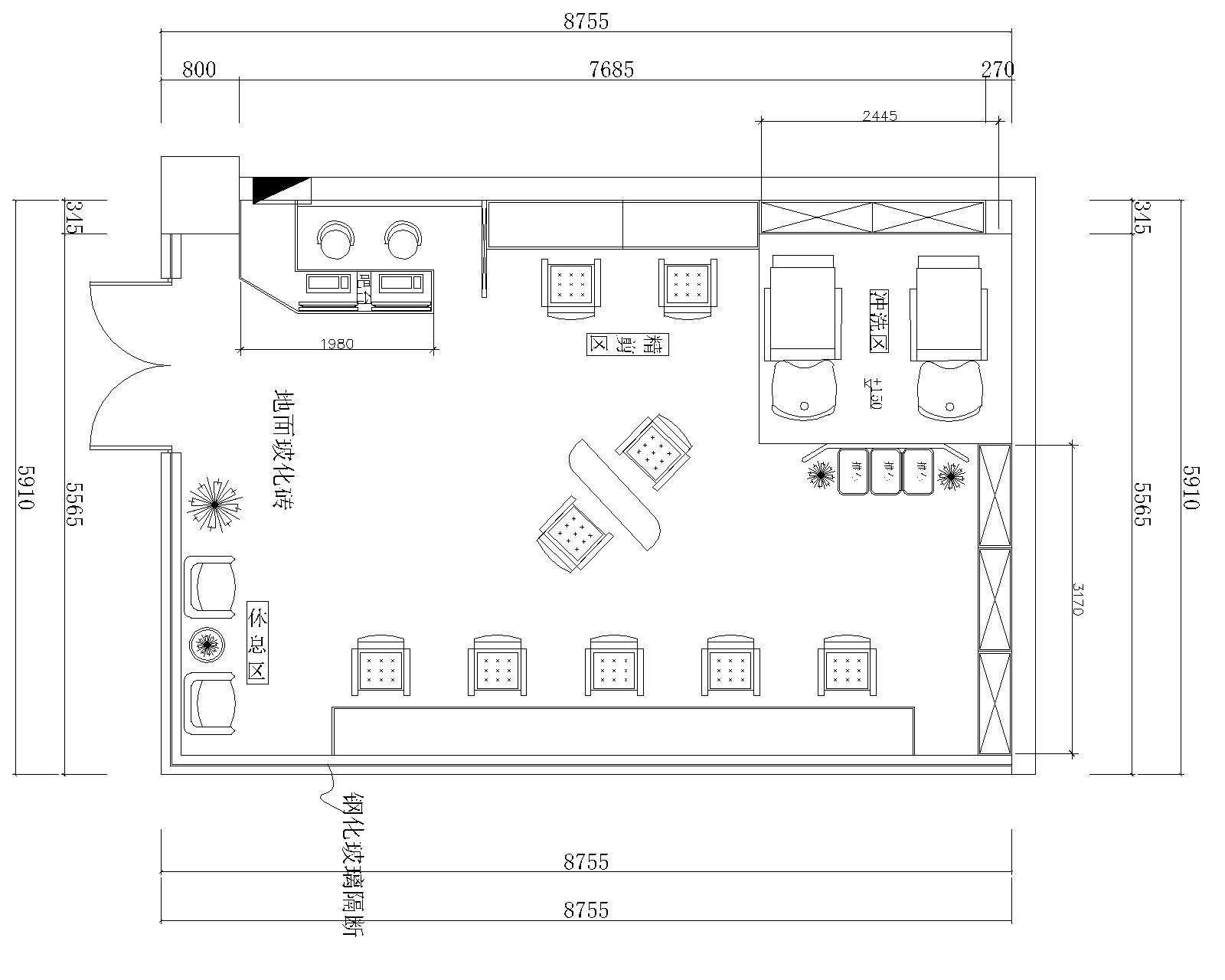 某理发店室内装修施工图设计（附效果图）