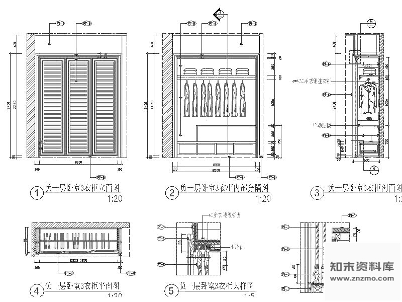 图块/节点卧室三门衣柜详图 柜类