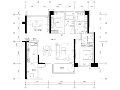 [深圳]中心137㎡现代三居室家装施工图 平层