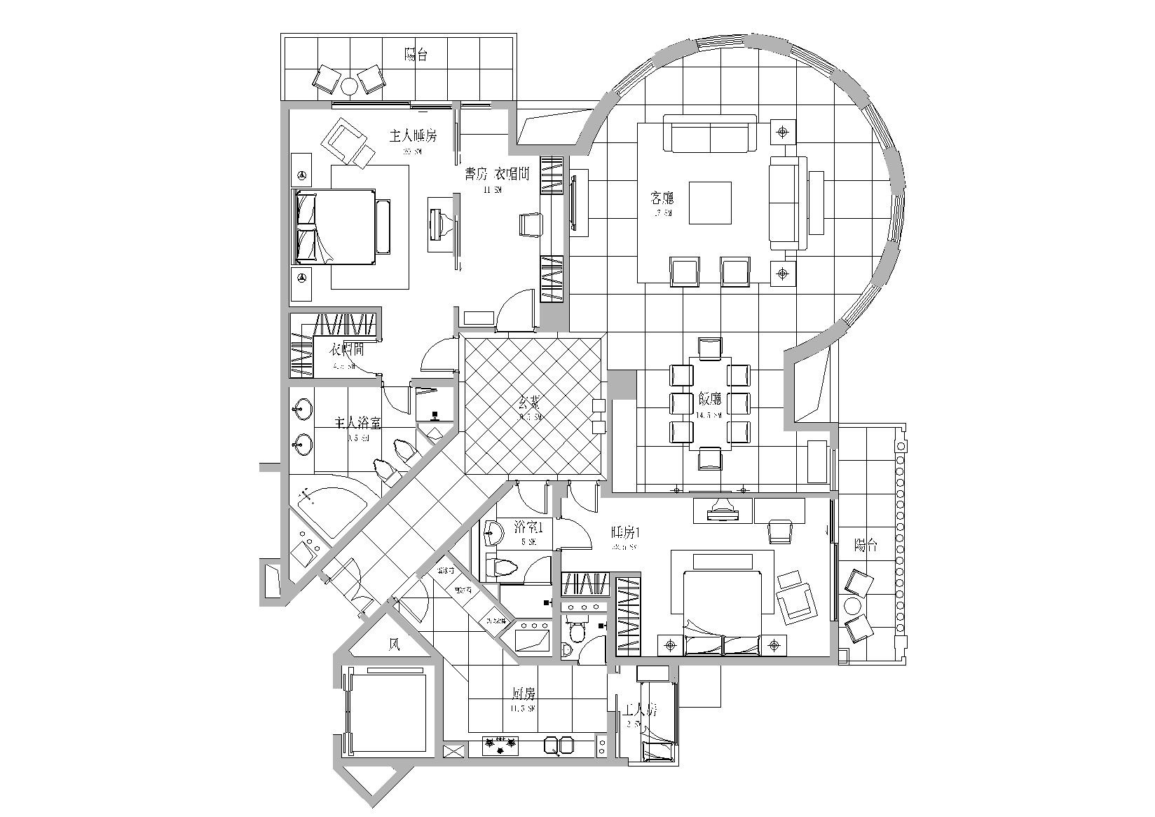 [上海]梁志天_伦敦广场A1户型样板房施工图 平层