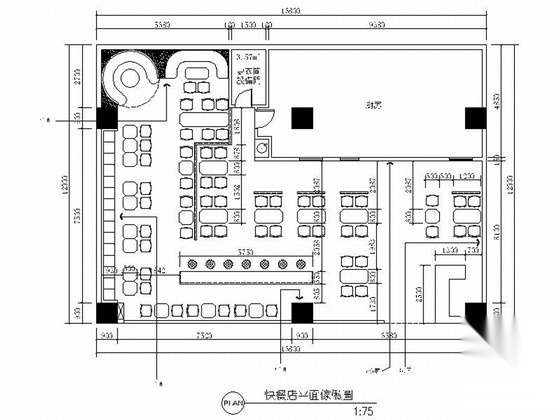 [河南]简约中式风格快餐厅室内装修施工图（含效果）