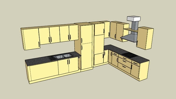 家居封闭厨房 草图大师模型