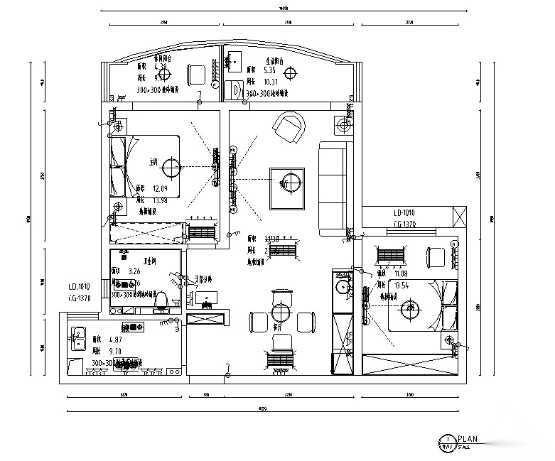 班芙春天简约美式风格二居室住宅设计施工图（附效果图... 平层