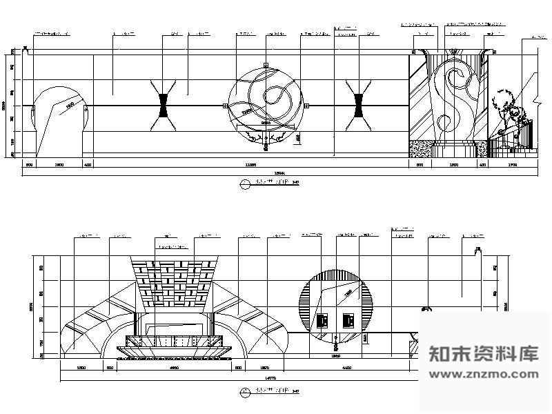 图块/节点四星级酒店大堂室内立面图