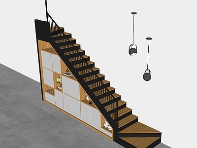 北欧实木装饰柜楼梯 摆件吊灯组合