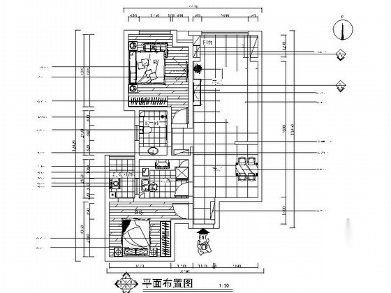 [北京]中式风情三居室室内CAD装修施工图（含效果图） 平层