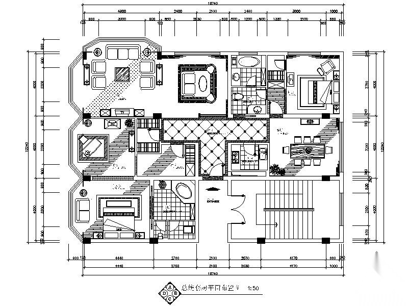 某酒店三室二厅总统套房装修图 客房