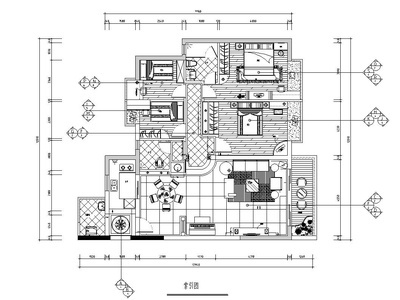 260㎡欧式风格三居室住宅装修施工图设计 平层