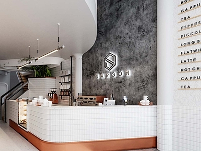 现代咖啡厅 备餐区 单层 收银前台