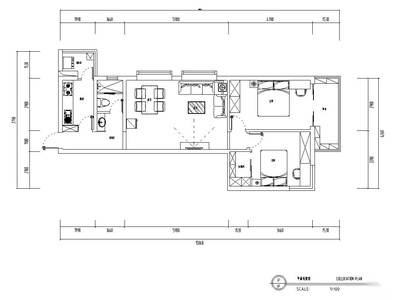 地中海亲亲小屋-两室两厅住宅装修施工图 平层