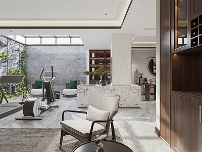 新中式家居健身房 娱乐室 休息室