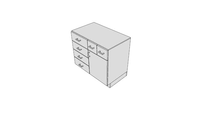 C04K0 - Cabinet, U-C-B, 1 Shelf, 6 Half DR, 1 DO, 36x36x22