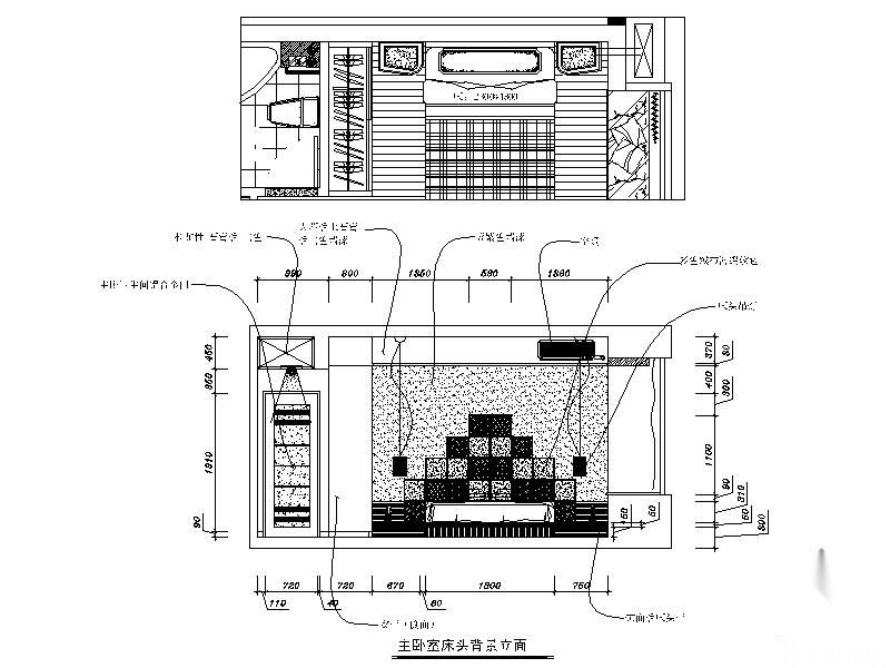 现代主卧室背景墙立面图 墙面节点