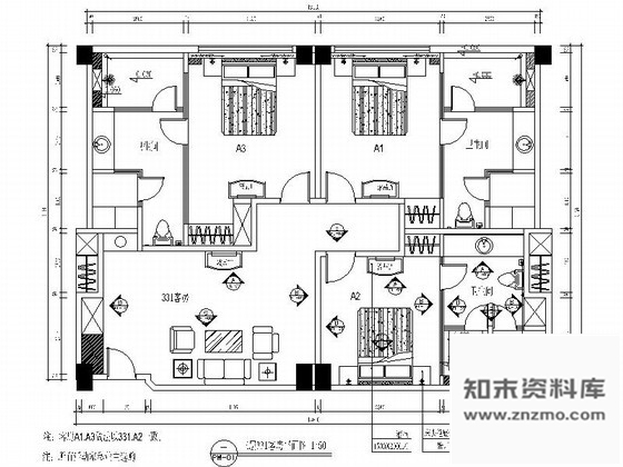 施工图休闲会所套房室内装修图