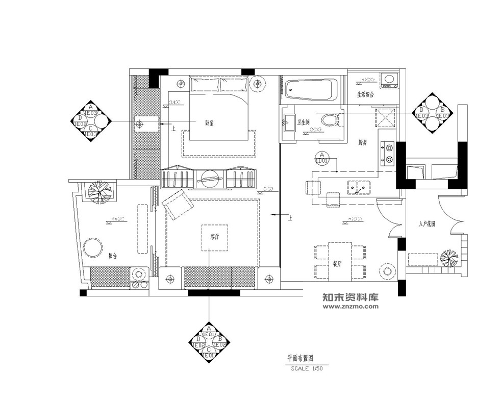 李益中--三亚时代海岸单身公寓现代风格A-2样板房cad施工图含效果图