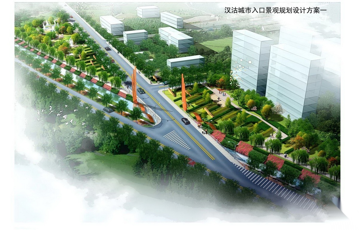 [江苏]田园城市入口道路周边绿地景观方案 景观 规划设计