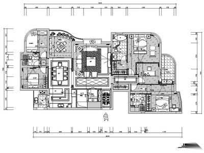 天瑞尚城210㎡三居室装修施工图设计 平层
