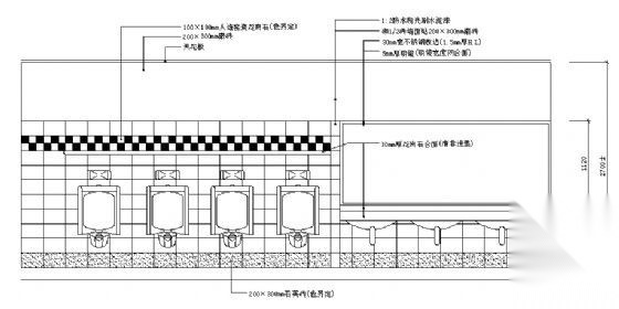 公共厕所墙面磁砖贴法示意图 墙面通用节点