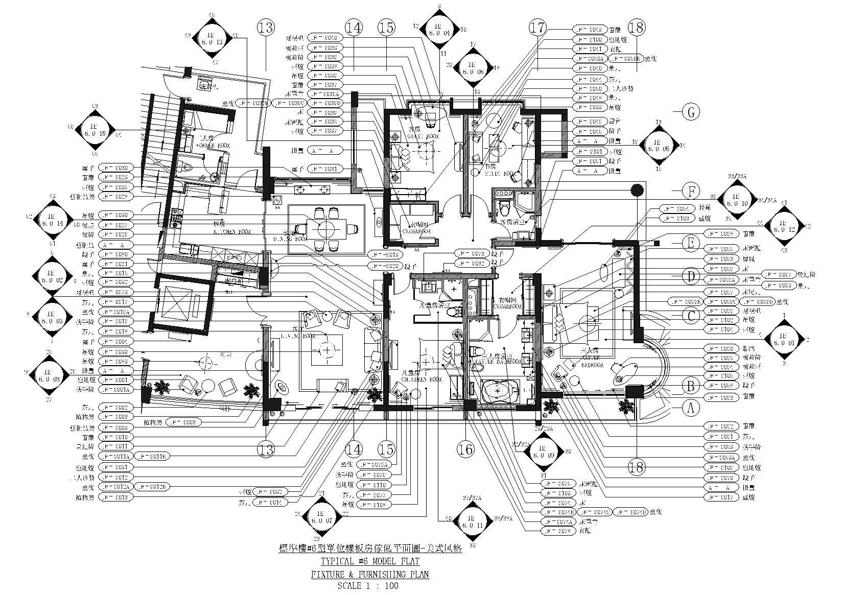 [杭州]滨江金色海岸标准楼美式样板间施工图 平层