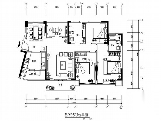 [广东]高端小区经典中式风格三居室室内装修施工图 平层