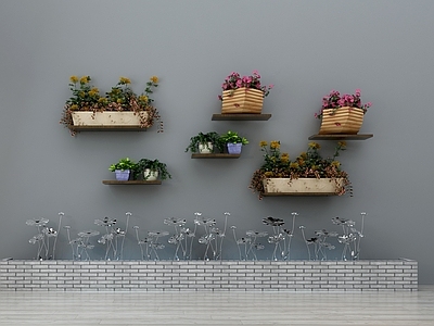 现代金属摆件 墙饰 花卉 绿植墙 盆栽 盆景 装饰品摆件 园林小品