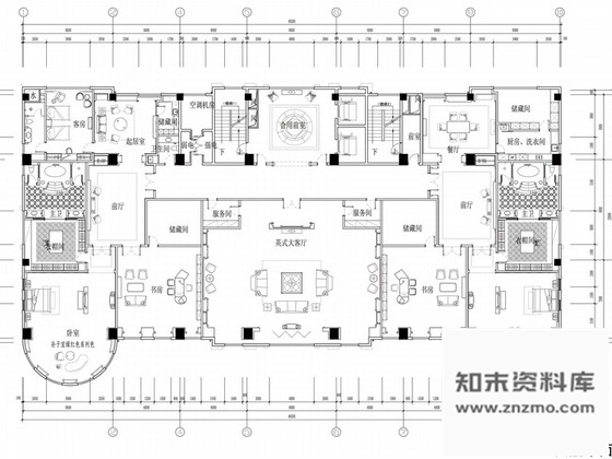 施工图苏州奢华欧式风格商务会所六层董事区室内装修图含效果