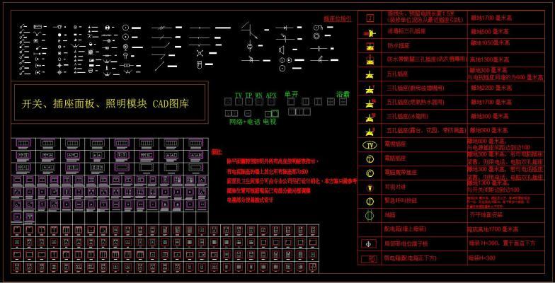 开关 插座面板 照明模块 CAD图库