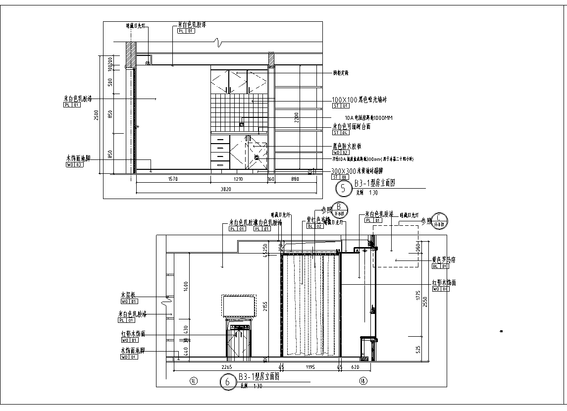上海礼顿国际公寓B3-1型样板间室内设计施工图