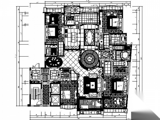400㎡欧式新古典豪华大户四居室样板房施工图（含实景） 平层