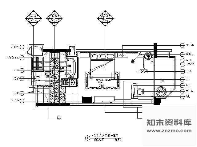 施工图广东五星级酒店单人房施工图