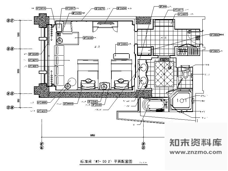 施工图北京某知名酒店标准双床间室内装修图