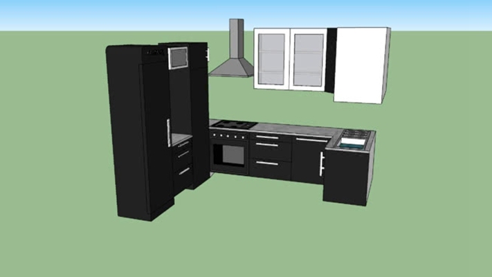 家居开放厨房 草图大师模型