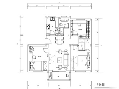 [江苏]90㎡三室一厅一厨一卫住宅装修施工图 平层