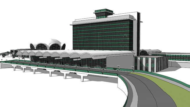 世纪中叶现代机场航站楼 室外 大型拖车 显示器 收音机 火车