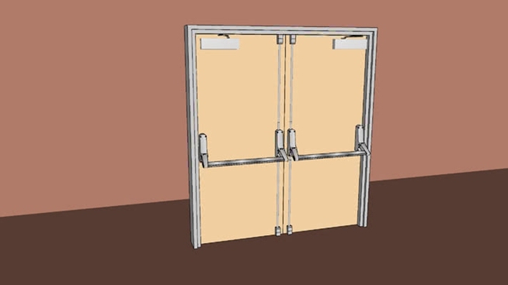 Commercial Wood Double Door (Type 2 Frame) - 36 in /w Door Closer and 2 Vert Pushbar Opener- Style 3