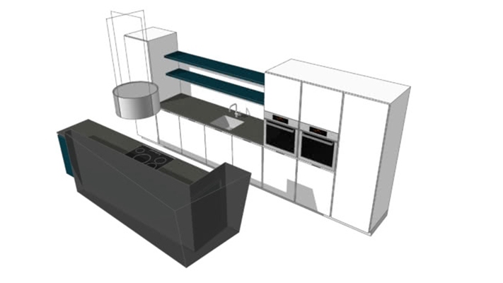 家居开放厨房 草图大师模型