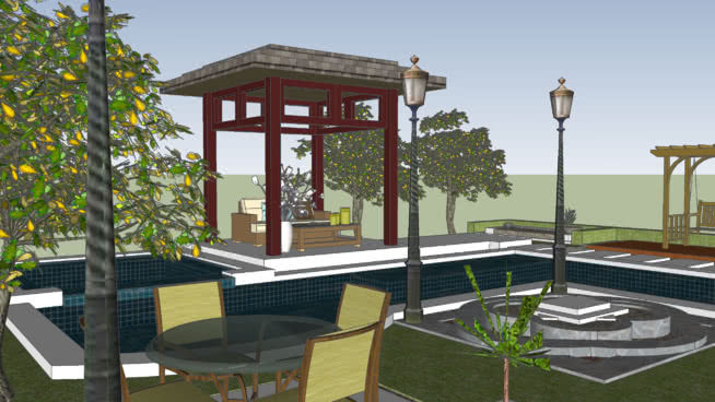 泳池 庭院 室外 餐厅 温泉 户外