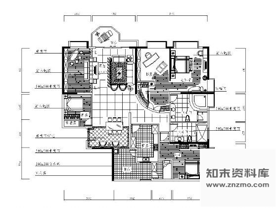 图块/节点四室多种方案平面