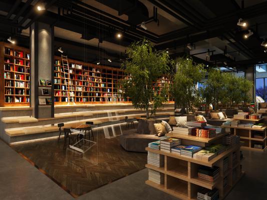 工业风图书馆 书吧 书店 休闲多功能区