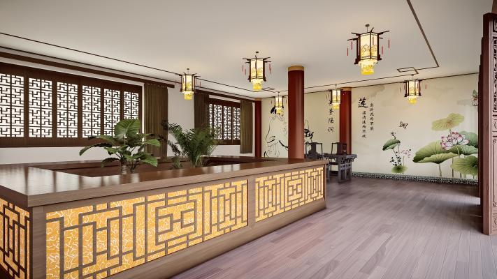 中式茶室模型 效果图