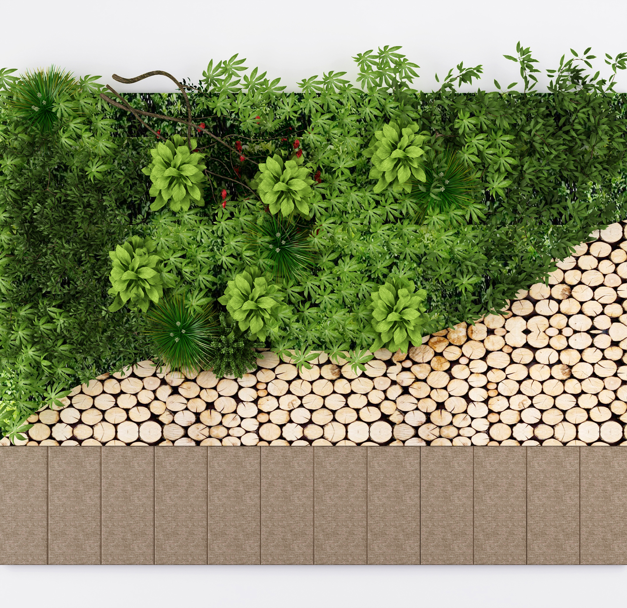 现代绿植背景墙饰圆木块木饼