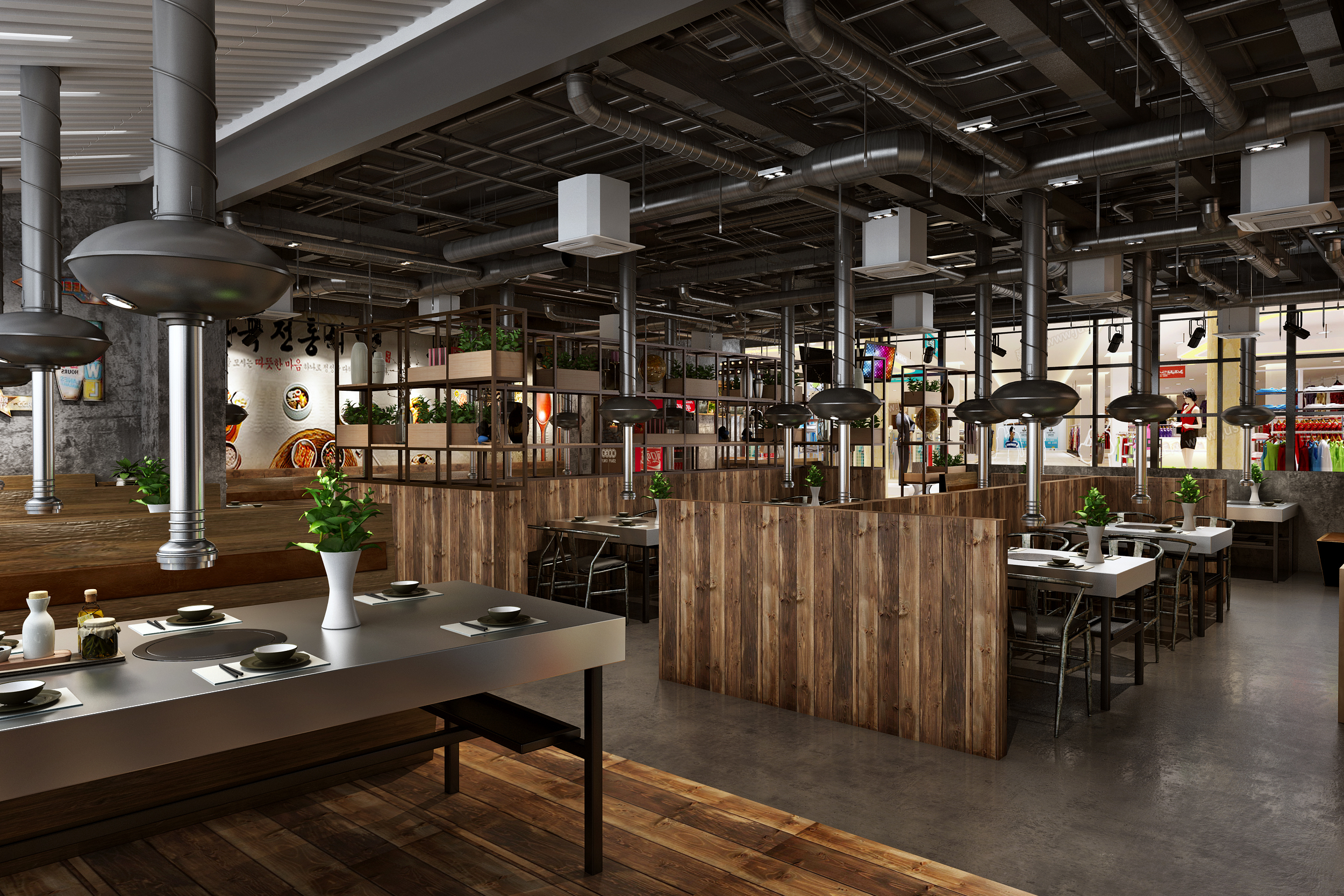 韩国烤肉店 烧烤店 烤肉器具 烤肉架 植物架 烤肉烟囱 烤肉椅 工业风烤肉店