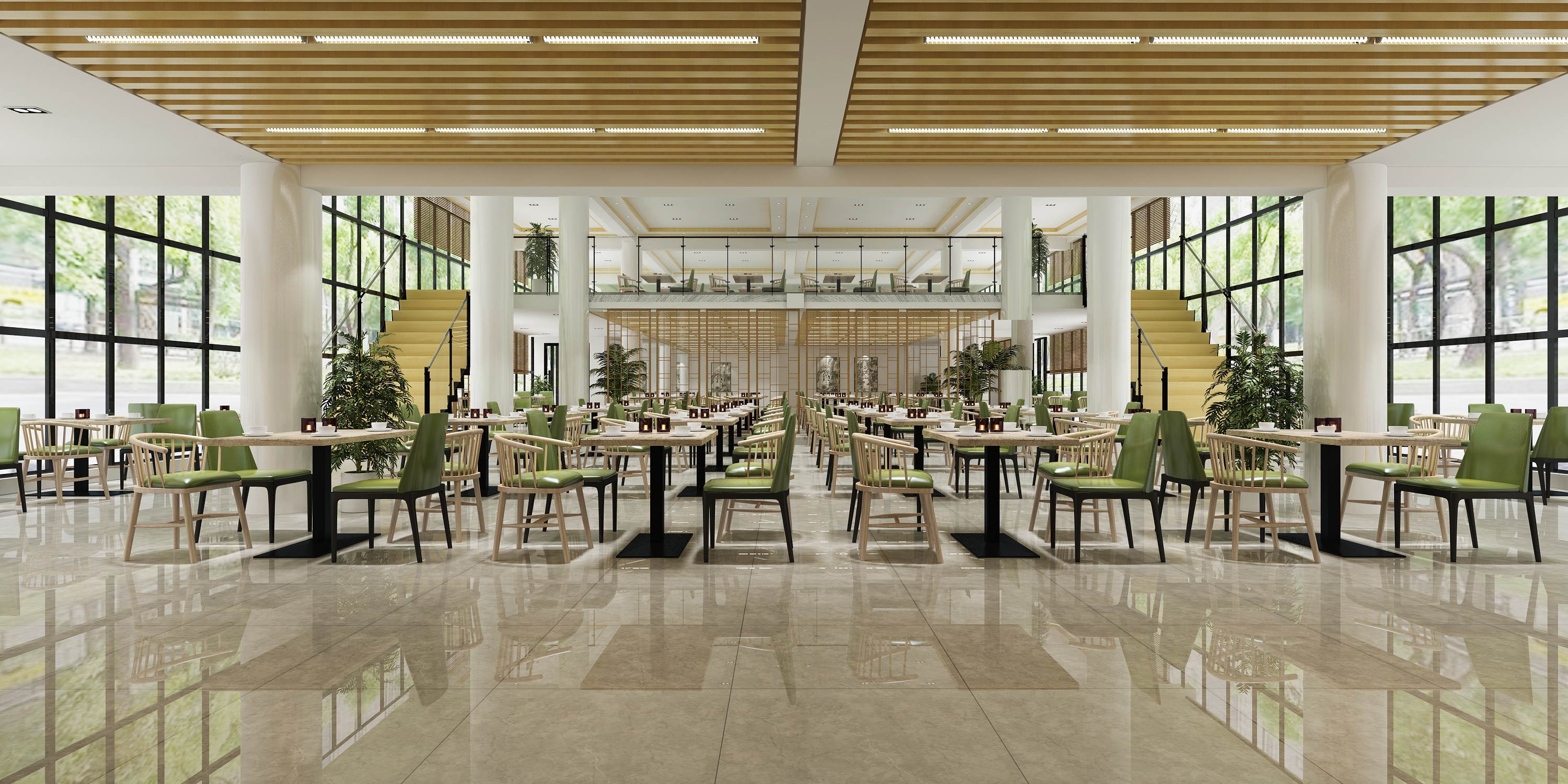 现代餐厅食堂落地窗自助餐厅