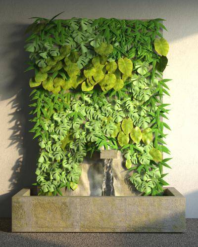 小品喷泉绿植物墙