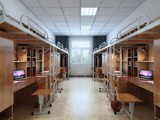 现代宿舍 大学宿舍 上床下电脑桌