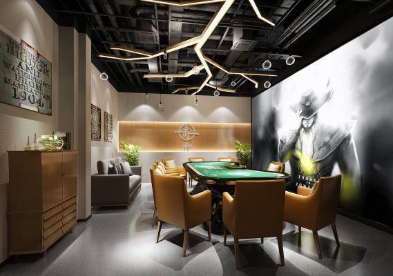 工业风网咖棋牌室 棋牌桌椅 装饰柜 沙发