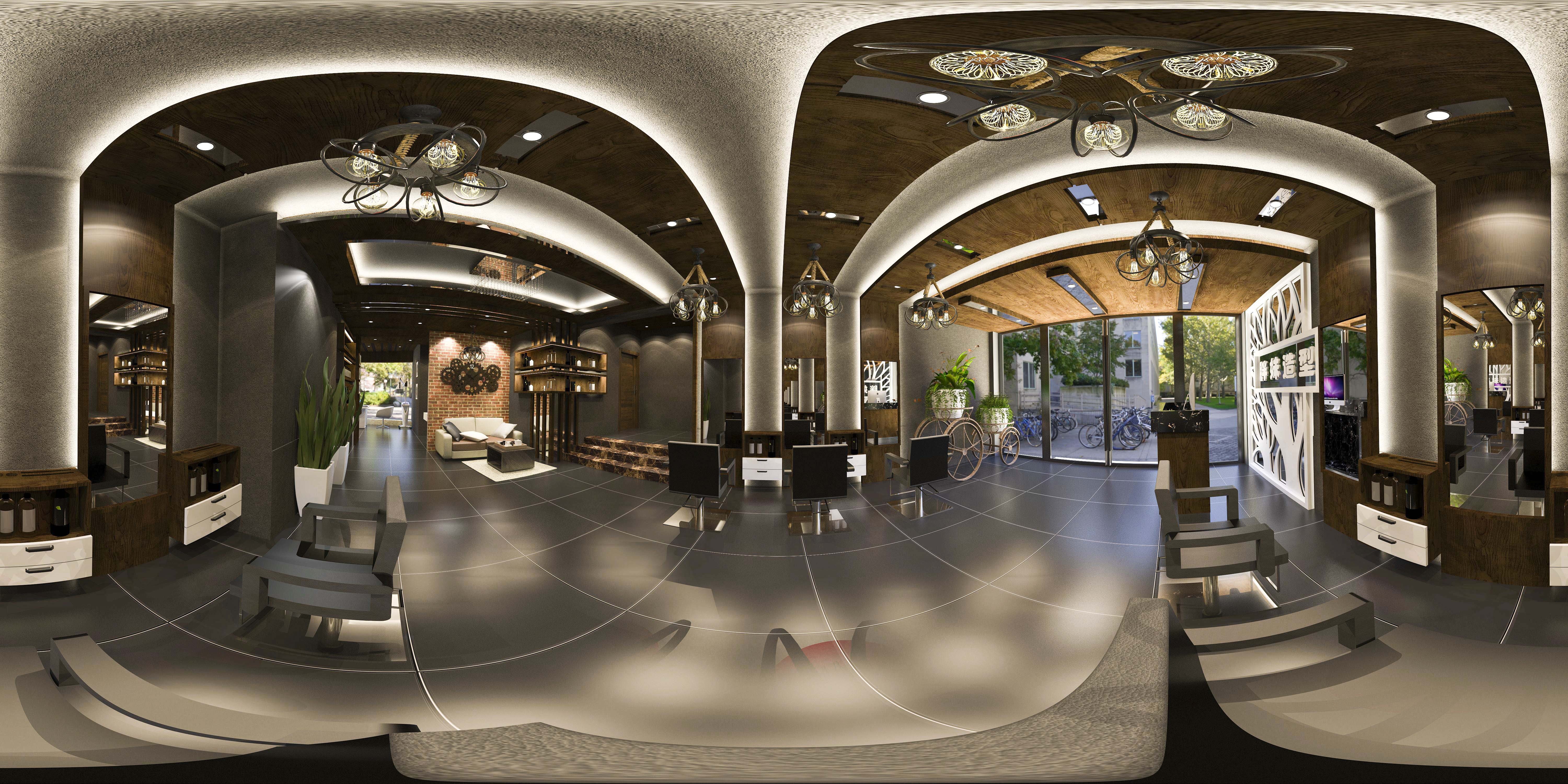 loft风格理发店  复古风格理发店  美发店整体设计  摩登理发店
