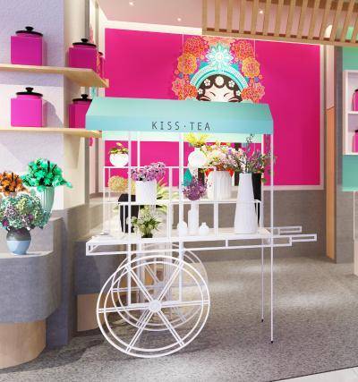 新中式花架 花车 铁艺花车 展示架
